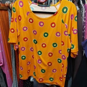Gudrun Sjoden Orange Multicolor Polka Dot Short Sleeve Top